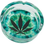 Fujima Round Heavy Glass Leaf Design Cannabis Ashtray